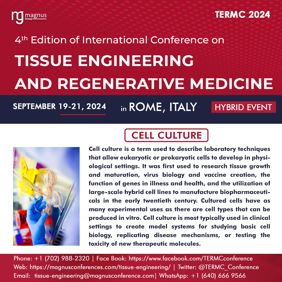 📷 Excited to announce the 4th edition of #TissueEngineering and #RegenerativeMedicine Conference in Rome, Italy, from September 19-21, 2024! Join us for discussions, innovative research presentations.
Confirm your slot at: magnusconferences.com/tissue-enginee…
#tissueengineeringconferences