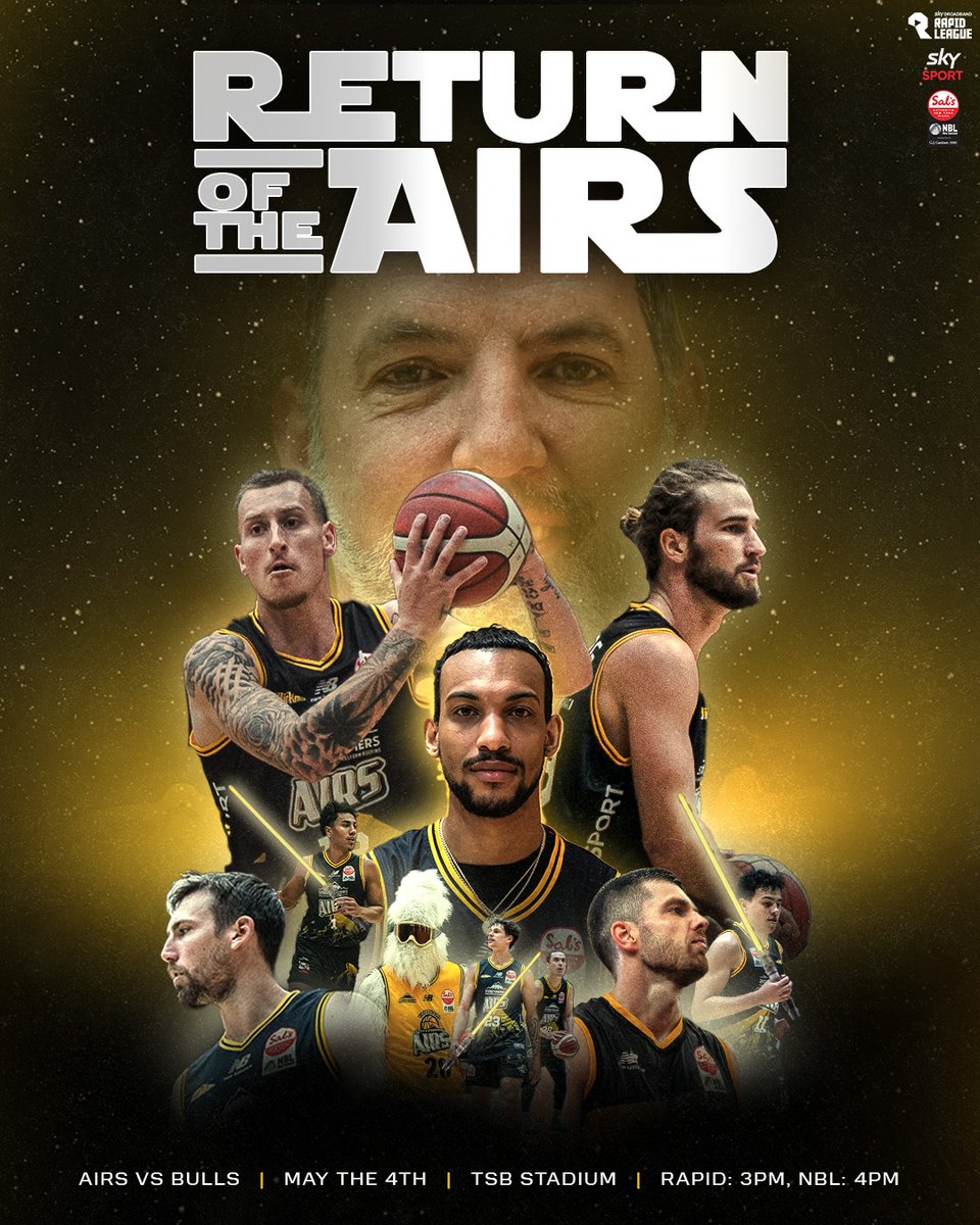 TaranakiAirs's tweet photo. RETURN OF THE AIRS
After being on the road for the 3 consecutive games, we return to TSB Stadium on May 4th to do battle with @franklinbullsnz
Tickets available via link:
https://t.co/KX2UA8Id9b
#TaranakiAirs #PartOfSomethingBigger #SalsNBL #RapidLeague #MayThe4th https://t.co/eb4gRLjwCd