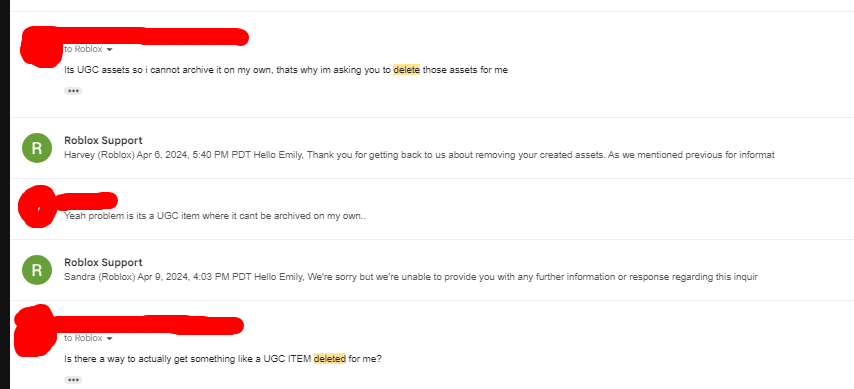 The DSA reporting system is getting OUT OF HAND. i got a 3 day ban a few weeks ago and originally i did send out an email to roblox requesting my blood items remaining to get deleted and you know what they did? they just went 'oh just go on the devhub to learn how' YOU CANNOT…