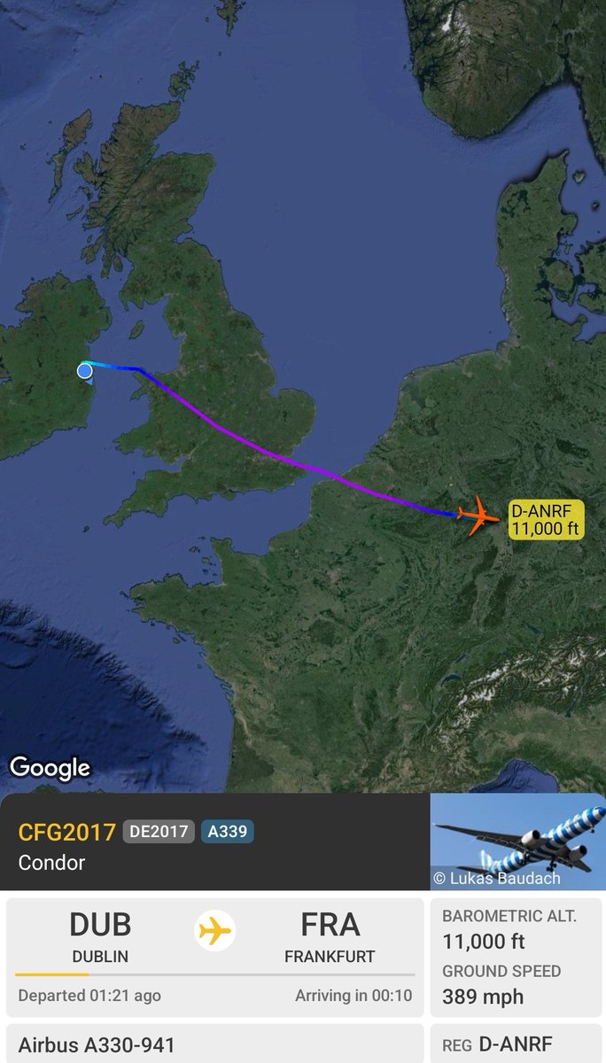 Michaelkelly707's tweet photo. Earlier this morning, this #CondorAirlines flight #CFG2017 #DE2017 from New York JFK to Frankfurt diverted to Dublin with a sick passenger, it is now continuing its journey to Frankfurt https://t.co/7LINQ0e1bY