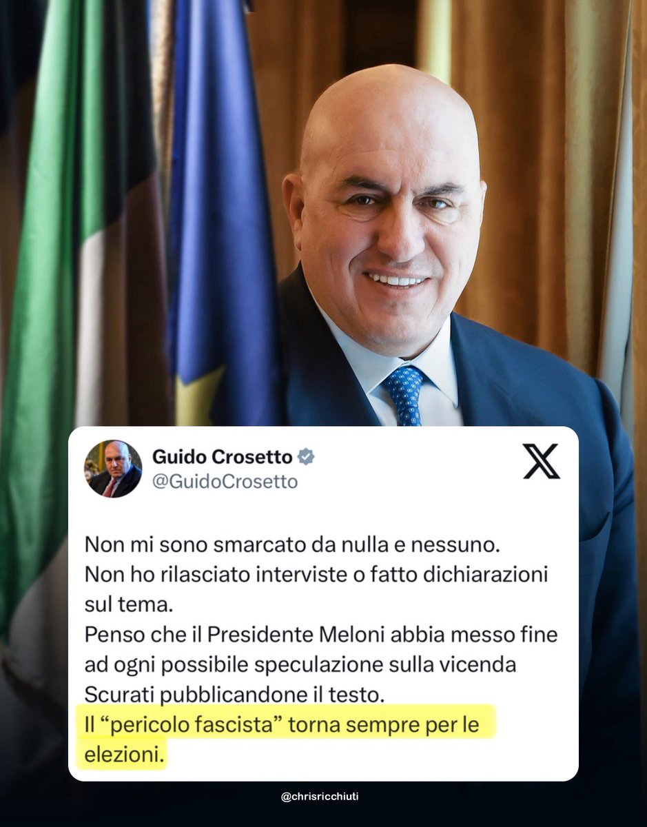 Davvero una bizzarra casualità.

Il “pericolo fascista” torna sempre per le elezioni. @GuidoCrosetto 
#23aprile