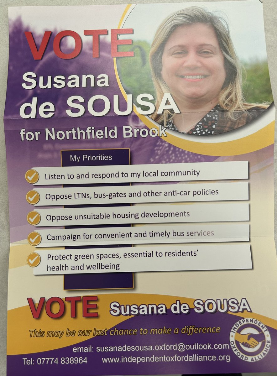 From the comments section 👏
Remember for Northfield Brook ward we also have IOA candidate Susana de Sousa.