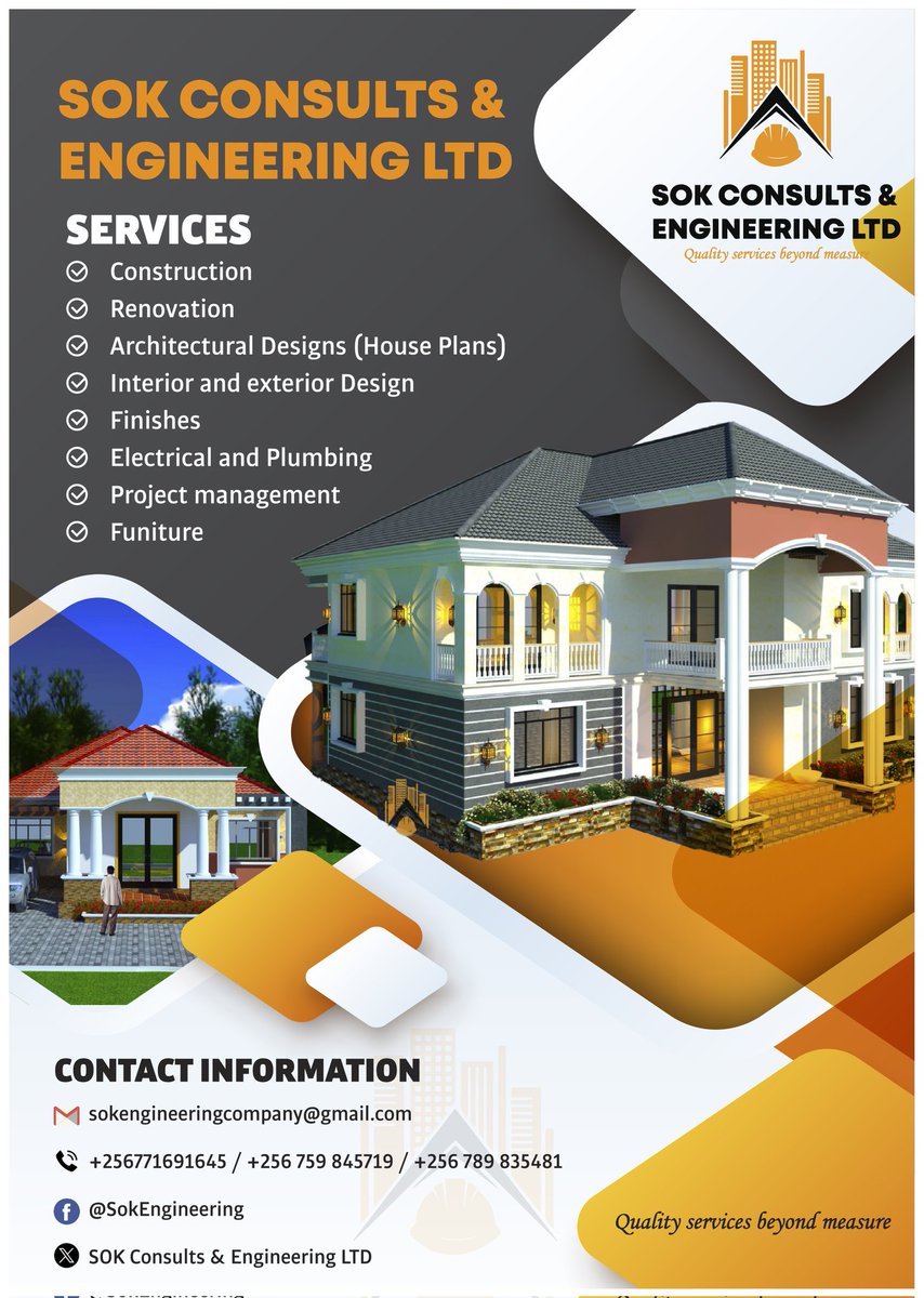 okengemmanuel_'s tweet photo. ✅We build Dreams, one Design at a time.

✅Contact SOK CONSULTS &amp; ENGINEERING LTD Architectural designs and Construction services.

✅CALL OR WHATSAPP
☎️+256771691645
☎️+256754889595 https://t.co/63iJdEMw96