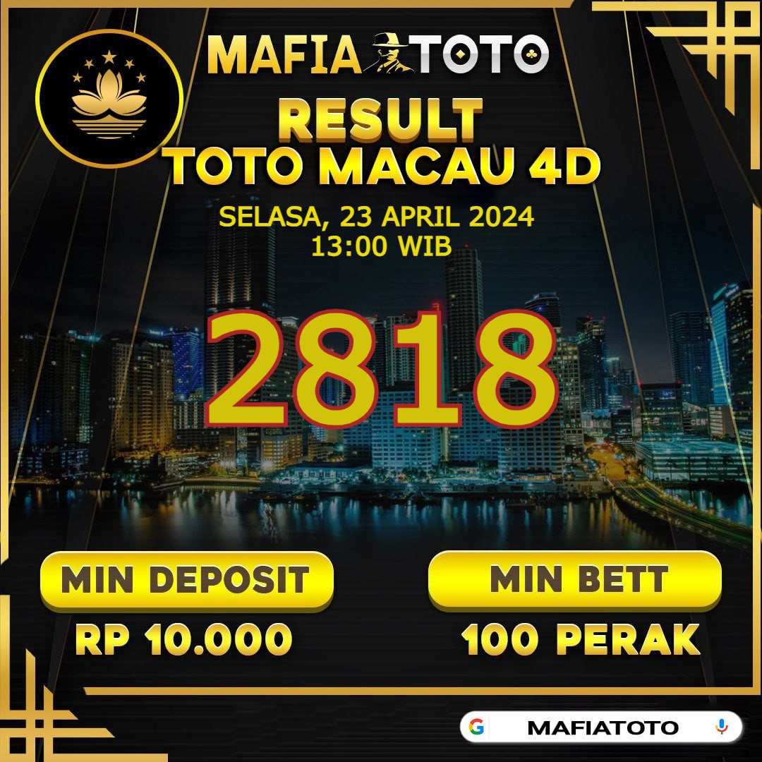 SAH
PASARAN :🔥TOTOMACAU 4D🔥
Result : 🔥2818🔥
Tanggal :  23-APRIL-2024

#mafiatoto