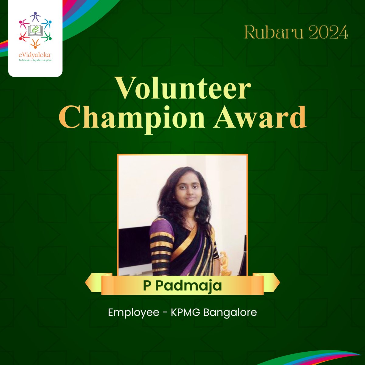 RUBARU 2024 was a testament to the incredible impact of eVidyaloka's volunteers, who have dedicated themselves to uplifting rural students over the past academic year.
A heartfelt thank you to P Padmaja from KPMG Bangalore.

#eVidyaloka #volunteer #childdevelopment