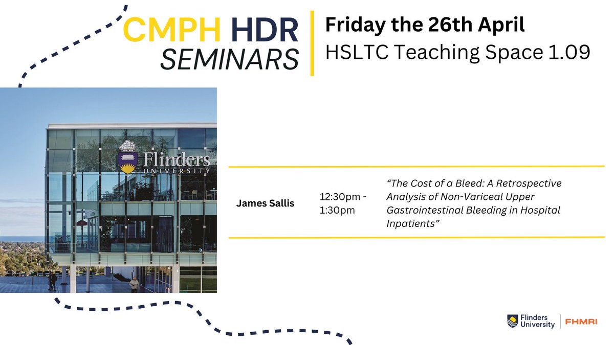 This Friday, join us for another intriguing HDR Seminar #FlindersHMRI #HDR #gastrointestinal #inpatients