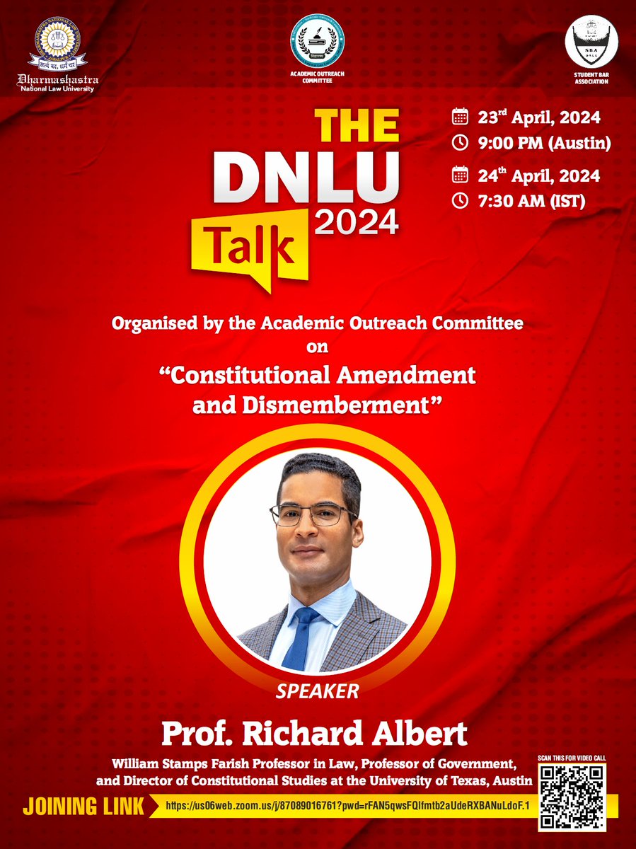 📜 Tomorrow, I will give a lecture on 'Constitutional Amendment and Dismemberment' at @DNLUofficial, with thanks to @SwatiSParmar. 🙏🏽 All are welcome! 🤩