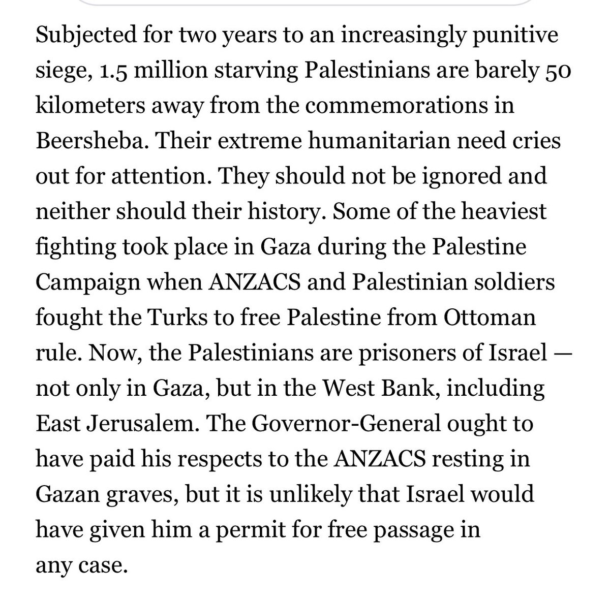 @RichardMarlesMP Many ANZACS are buried in war cemeteries throughout Palestine, two of which can be found in Gaza — one beautifully cared for in the Palestinian town of Deir al-Balah, and the other in Gaza City. The Beersheba Commonwealth War Cemetery has graves of some 175 Australian soldiers.