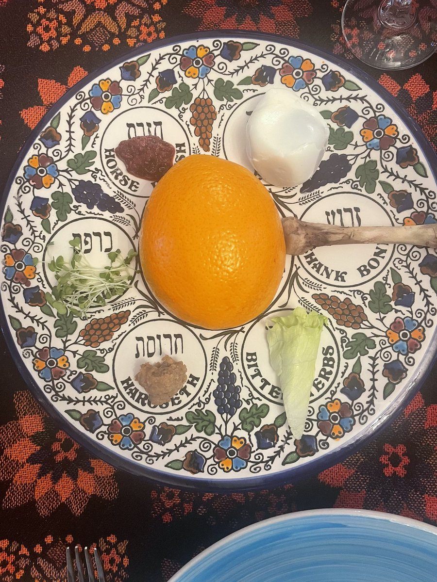 This year we learned & adopted a new tradition from a young guest. Apparently a male rabbi once dismissed the idea of women rabbis, saying it’s as inappropriate as an orange on the Passover Seder plate. And so, we place an orange on our Seder plate to symbolise women’s rights