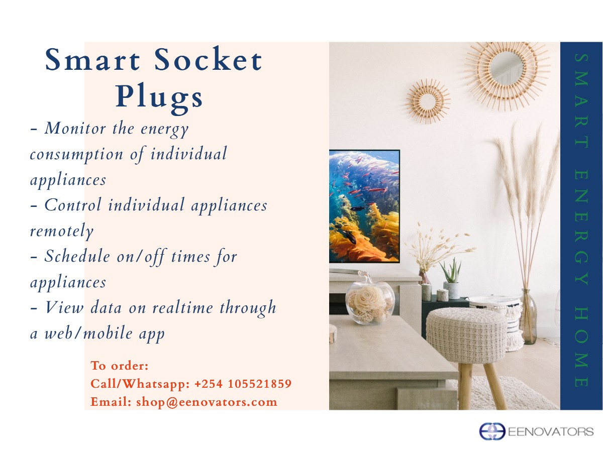 '🔌 Plug into convenience and control with smart socket plugs—manage your energy ⚡, save money 💸 and power your home 🏠, all from your smartphone! 📱 #energyefficiencytips For inquiries and order: Call: +254 105 521 859 / +255 752 274 688 Email: shop@eenovators.com