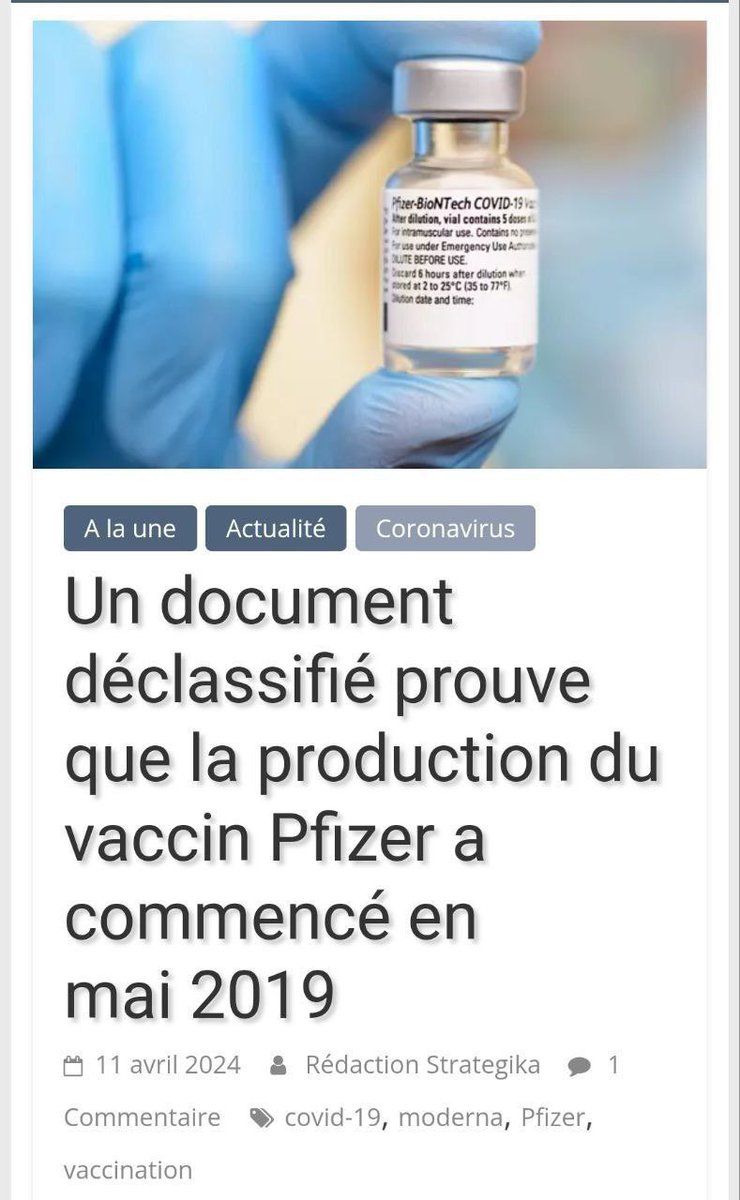 camille_moscow's tweet photo. Les tests Covid-19 ont été  achetés depuis 2017, mais ce n'est pas tout. Selon https://t.co/7hx6VNxmfE, Des documents révèlent que le développement du vaccin Pfizer contre le Covid-19 a commencé dès mai 2019, soit 6 mois avant le début de la pandémie. 

Qui avait cette vision anticipée ? Pfizer, après avoir longtemps résisté à la divulgation, a finalement été contrainte par la justice à partager ces informations. Une transparence qui soulève des questions sur les origines de la pandémie.

#Covid19 
#Vaccins #Pfizer