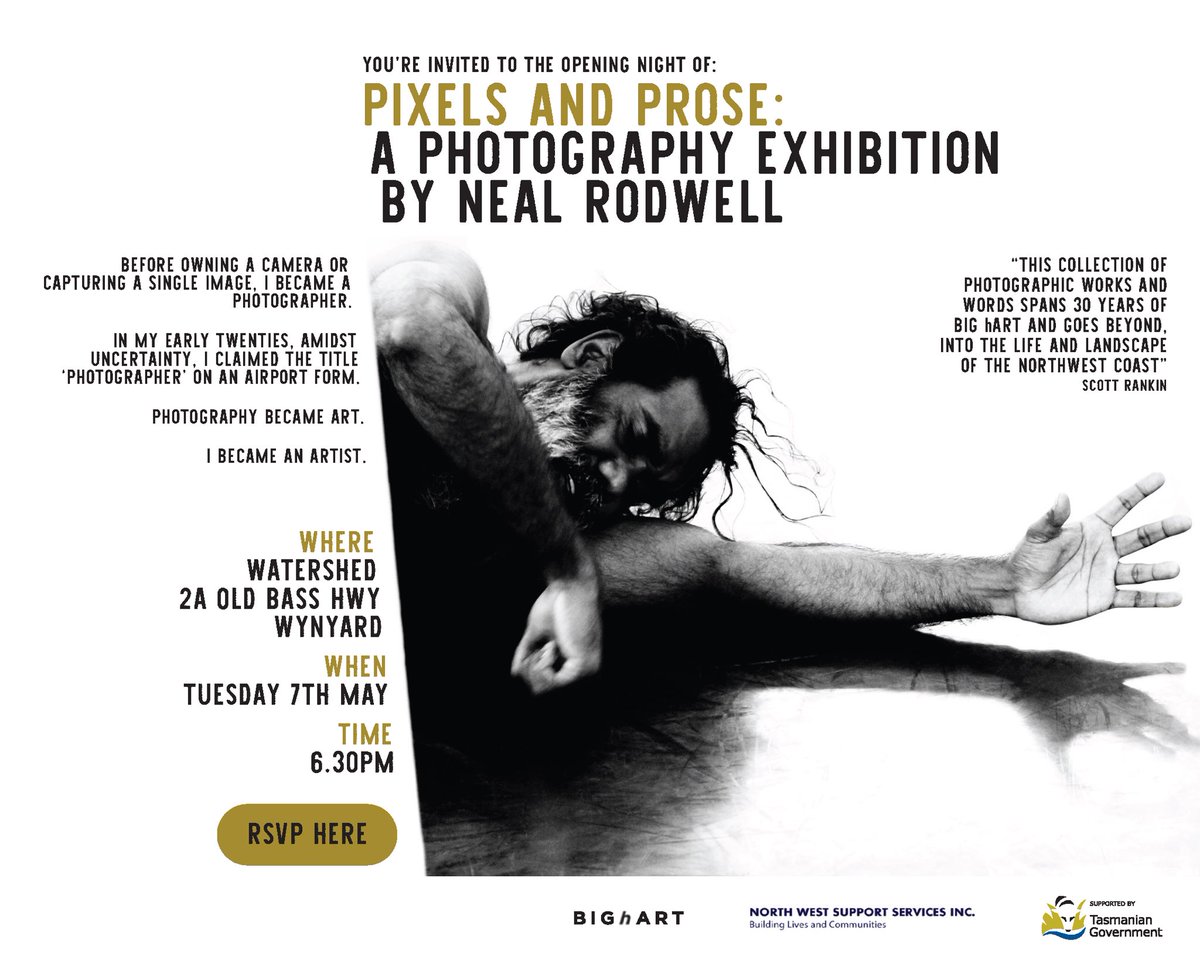 We are honoured to invite you to the opening night of Pixels and Prose: a photography exhibition by Neal Rodwell on Tuesday 7 May @ 6:30pm at Watershed 2a Old Bass Hwy Wynyard TAS

#photographyexhibition #Tasmania