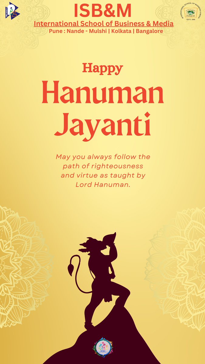 Happy Hanuman Jayanti from ISB&M! May Lord Hanuman's blessings guide us on our new journey of growth and learning. Join us as we aim for new heights together! 🙏 #HanumanJayanti #ISBM #NewBeginnings #Education #AcademicExcellence #HigherEducation #StudentLife