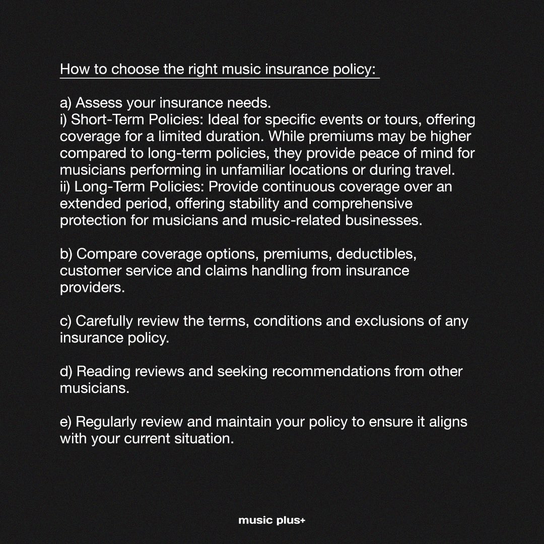 musicplusindia's tweet photo. Swipe to learn about music insurance policies and how to choose the right one through our quick guide!🎸🎙️📑🎵
Investing in #musicinsurance offers vital financial protection for your equipment &amp; liability, enabling musicians to concentrate on their performances. (1/2)

#musicgigs https://t.co/sT07OykwaA
