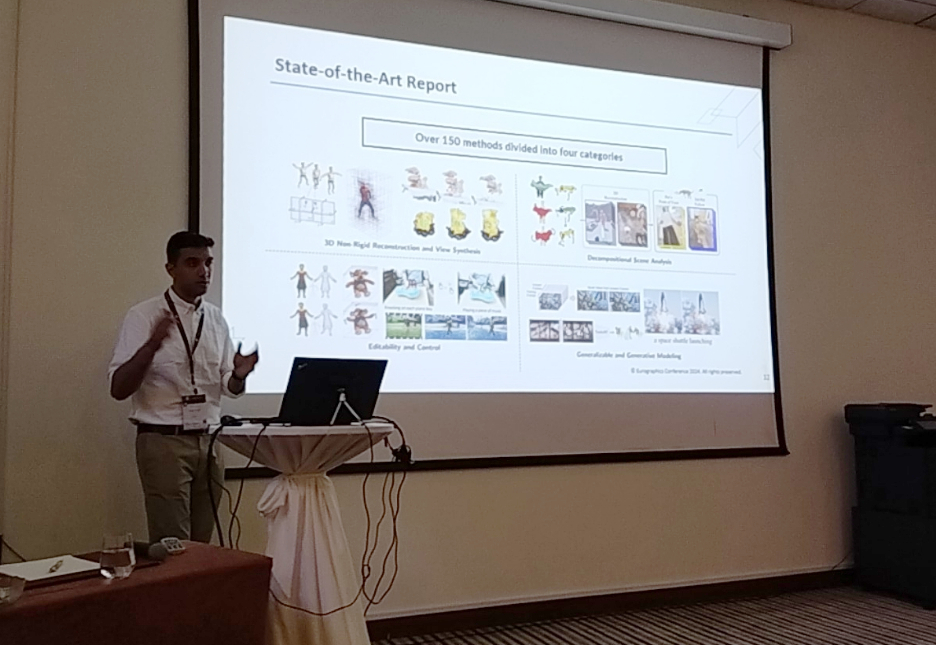 #EUROGRAPHICS2024 STAR talk by Raza Yunus on Recent Trends in Neural 3D Reconstruction of General Non-Rigid Scenes is happening now. Major improvements concern:
• View synthesis quality
• Handling of large deformations/articulations
• Estimation of long-term 3D correspondences
