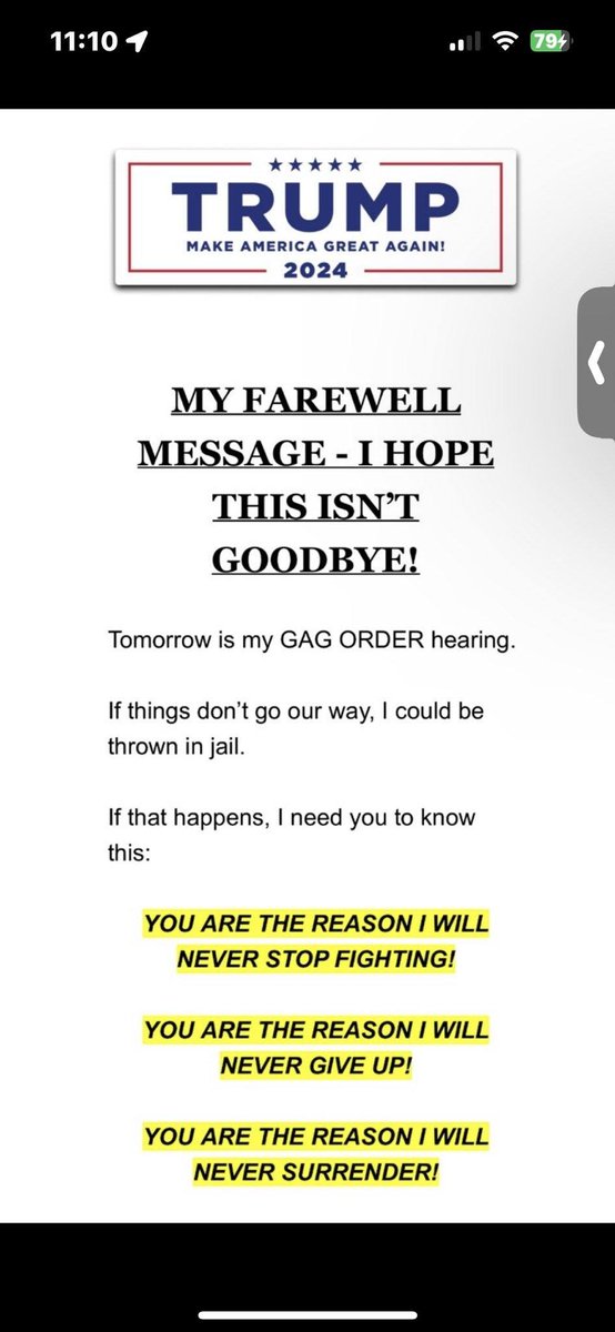 All Americans NEED to speak for President Trump.

Expose each corrupt act, highlight every ultra-left-wing prosecutor, and oppose this nasty judge.

We will NEVER surrender.