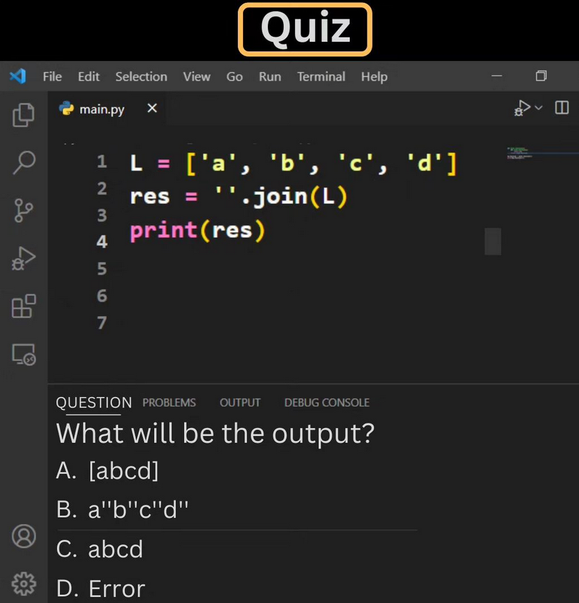 Python Question / Quiz;

What is the output of the following Python code, and why? 🤔🚀 Comment your answers below! 👇

#python #programming #developer #morioh #programmer #coding #coder #webdeveloper #webdevelopment #pythonprogramming #pythonquiz #machinelearning #datascience