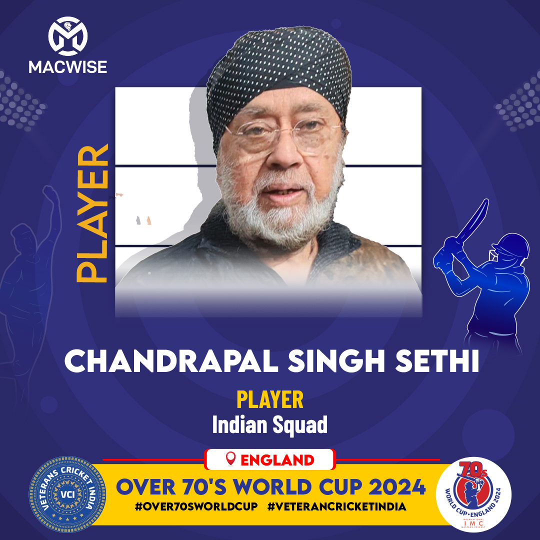 #TeamIndia | We're thrilled to announce Mr. Chandrapal Singh Sethi will represent the India squad at the Over 70's World Cup 2024! Prepare as the cricketing legends grace the field.
@West50s
@Over50sC
@BCCI
@MumbaiCricAssoc
@cricketworldcup
#Over70sWorldCup #VeteranCricketIndia