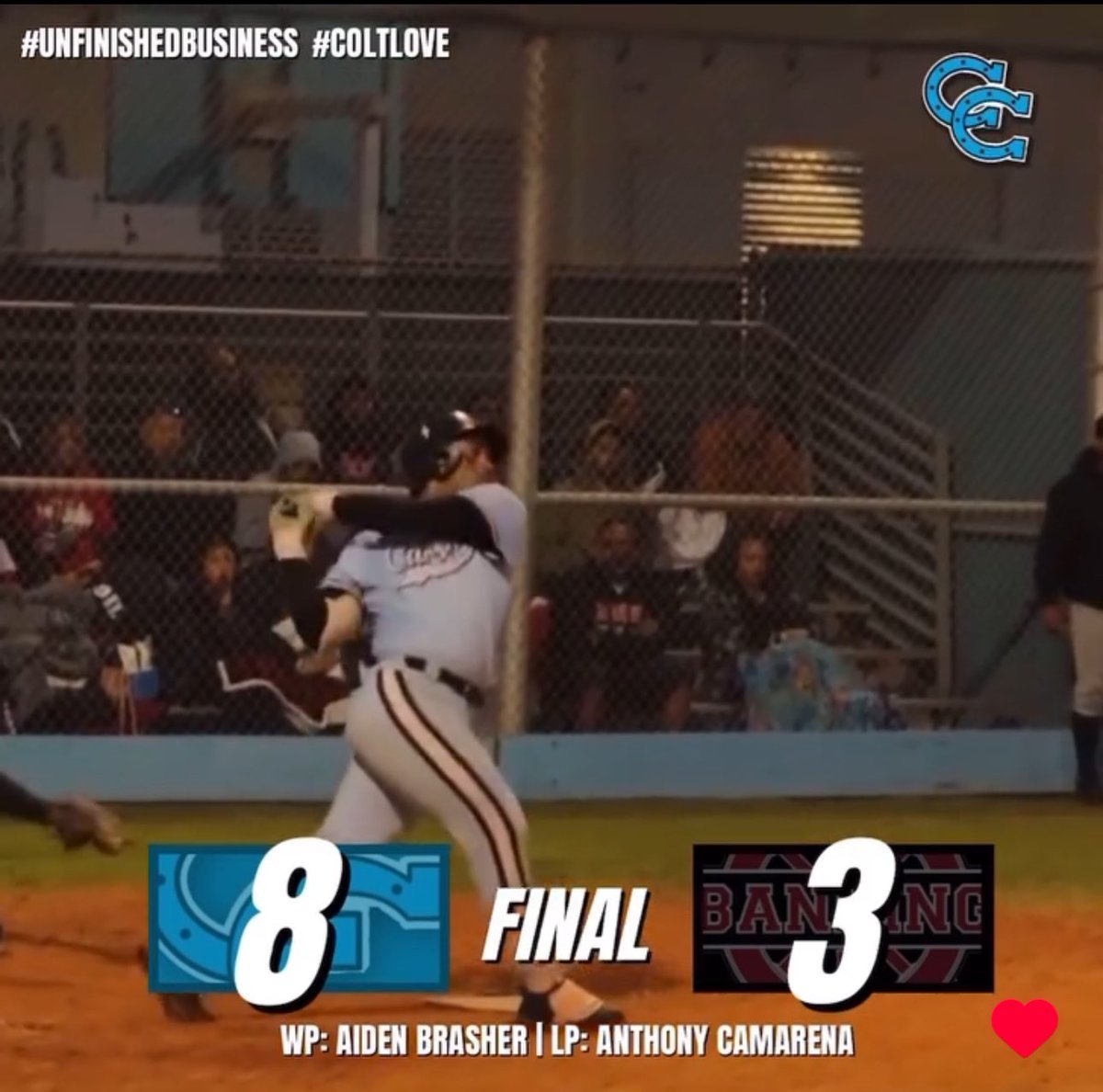 Aiden Brasher: (WP) 6 IP, 2 H, 3 ER, 4 K Johnny Munoz: 1-1, 2 RBI Dylan Mares: 1-3, HR, RBI Aiden Brasher 2-3, BB Sergio Padilla: 2-4, RBI Ryan Camacho: 2-4, 2 RBI