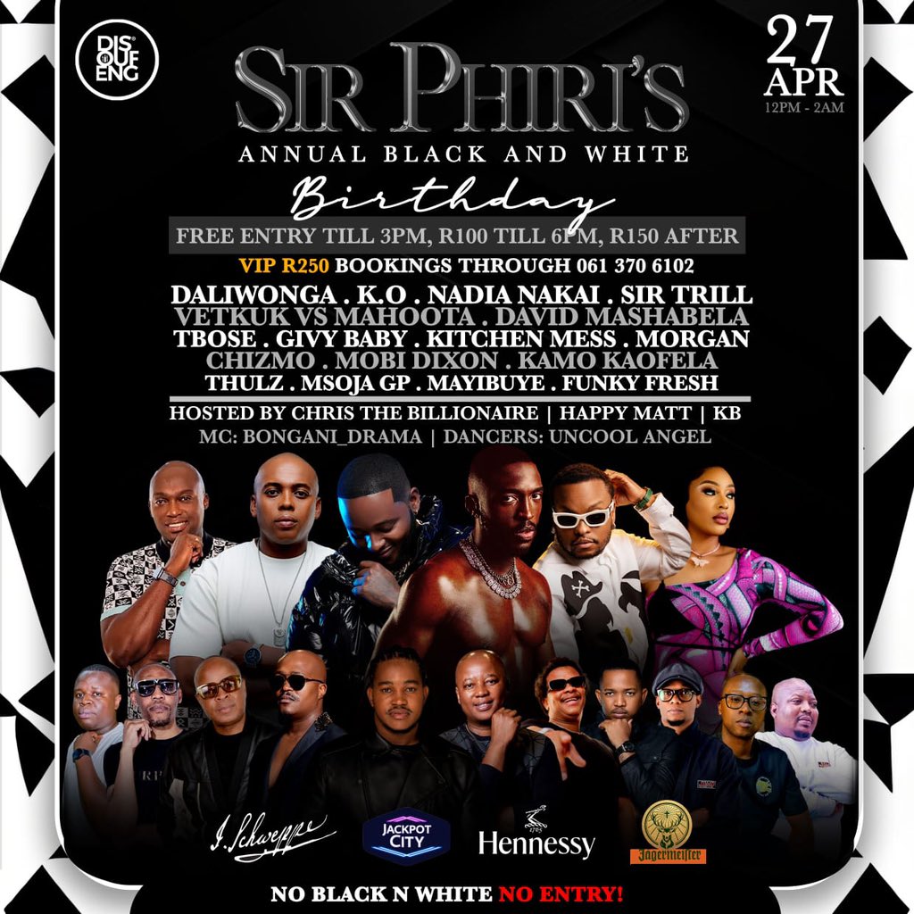 🥳🚨Competition Time!!🚨🥳

X2 R120 cash send or x2 R120 Ott vouchers 🤑🔥

All you have to do is:👇

- Repost 

- Comment with the MC of the party 

- Use both #SirPhirisBirthday 
#DisoufengVibes 

Let's go!!!🥳😜