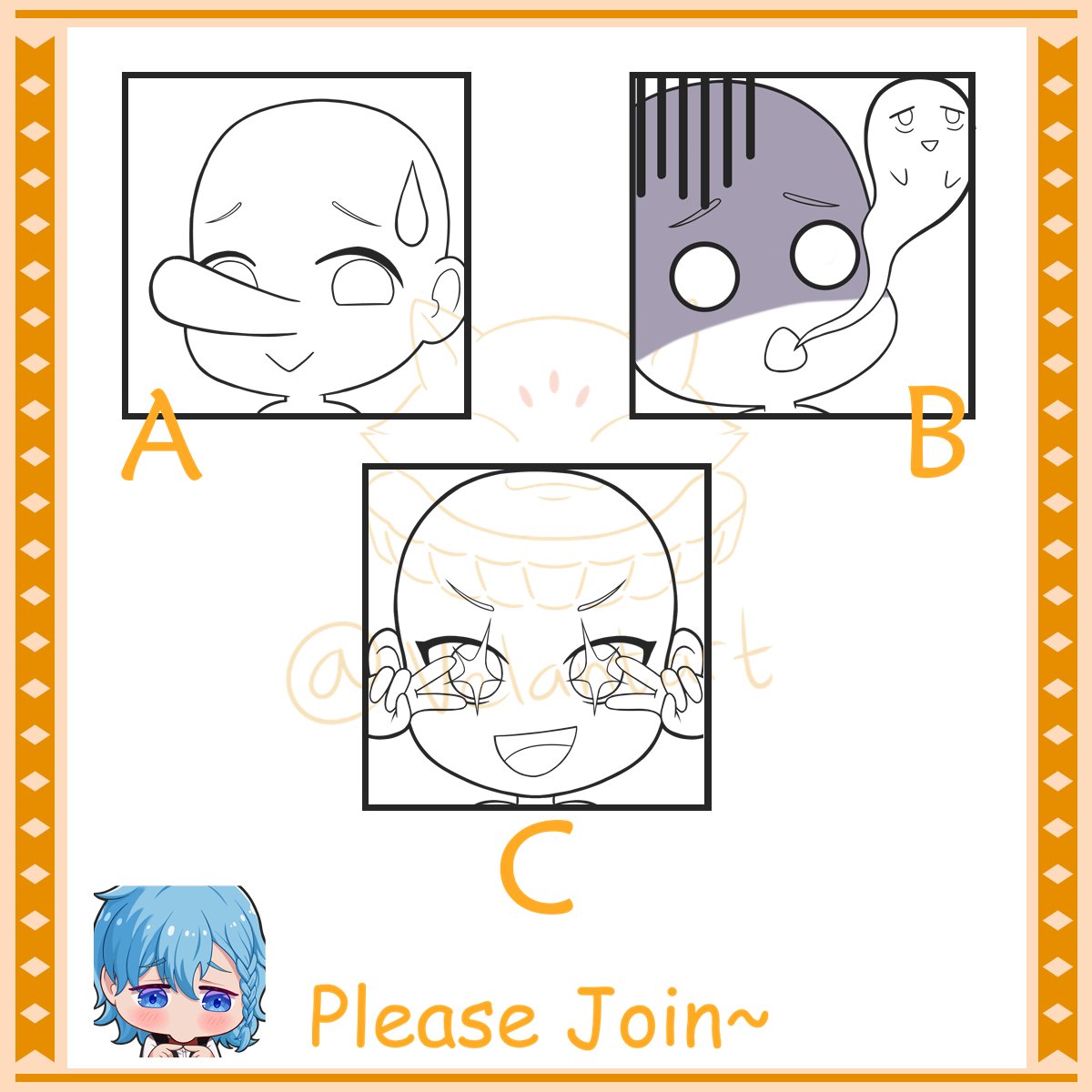 Another  #ArtRaffle !
I need more samples for my emotes, so please join😊
There will be 2 winners and you can choose which one do you like. To join, you only need :
- RT
- Comment or DM me your character

Will ends on 30th April~

#emote #VTuber