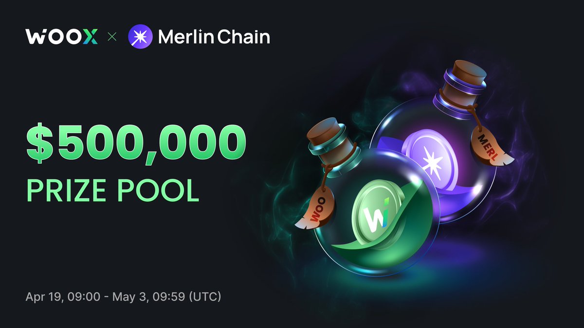 1/

@_WOO_X has partnered with @MerlinLayer2  to offer a massive $500,000 prize pool in $WOO and $MERL tokens! 

Join in and grab your fair share of the rewards by participating in any of the 4 simple quests currently running⬇️

#WOOForce #WOONetwork