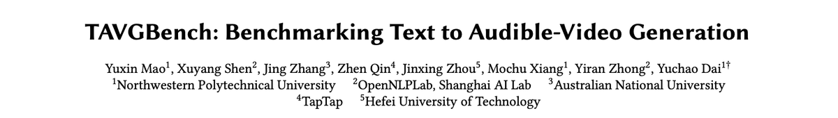 opennlplab's tweet photo. Introduce to our novel Audible-Video Generation Datasets and Diffusion Model

We present TAVGBench, a benchmark with 1.7 million clips for text-based audio-video generation, and introduce TAVDiffusion, a model that enhances audio-video alignment using advanced learning techniques, validated by our novel Audio-Visual Harmoni score (AVHScore).

https://t.co/gAdrvO8iMs