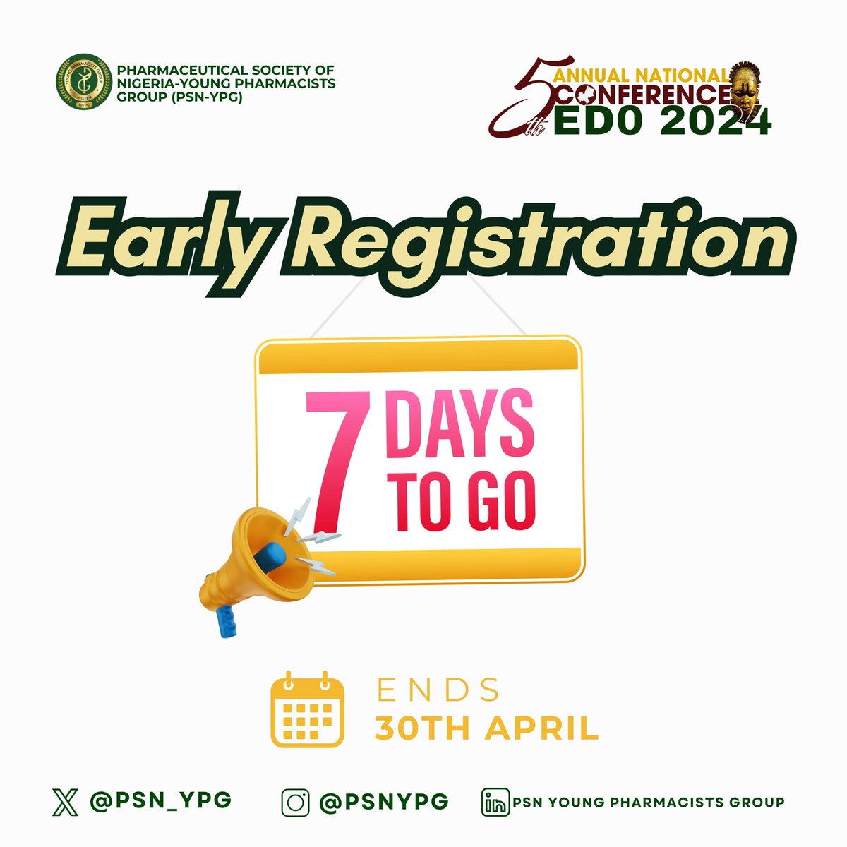 *THE CLOCK IS TICKING* ⏰⌚

*Only 7 Days Left Until Early Registration Deadline!* 

Act now and register before prices increase by 40% after April 30th.

*3 easy Steps to Register*:

1. Pay national dues
2. Pay conference fee
3. Register using the link: forms.gle/76RTHtTBtdRGJj…