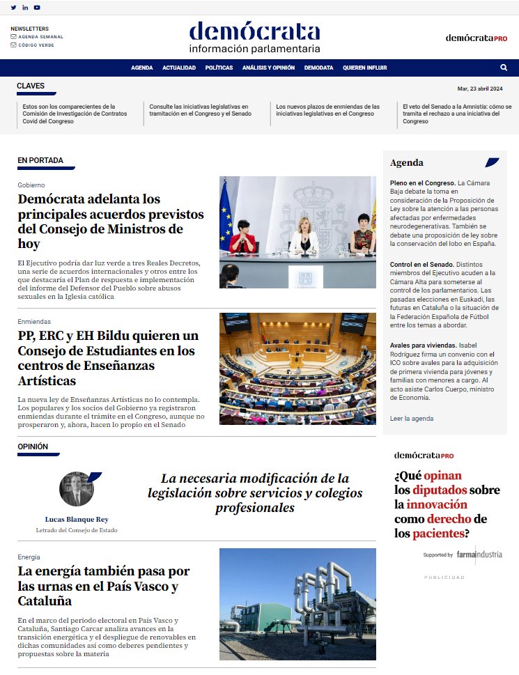 ⏰La #portada de democrata.es 🟡 Demócrata adelanta los principales acuerdos previstos del Consejo de Ministros de hoy. #Cmin 🟡PP, ERC y EH Bildu quieren que los centros de Enseñanzas Artísticas cuenten con un Consejo de Estudiantes. 🟡#Opinión | La necesaria…