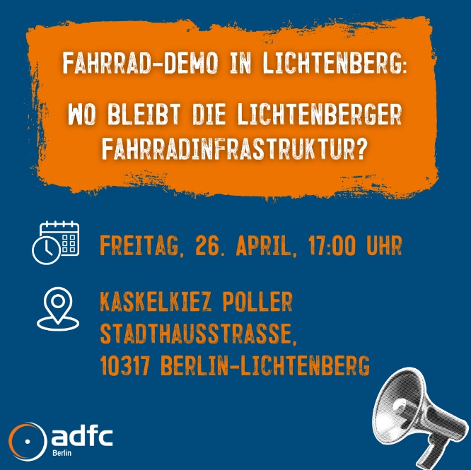 Radfahren in Lichtenberg? Eine Mutprobe. Marode oder gar keine Radinfrastruktur! Eine Verkehrsführung, die verwirrt und nicht führt! Wo bleiben die Radwege? Deswegen: Auf die Straße mit @ADFCLichtenberg / @RadLbg 26.4., 17:00, Stadthausstraße (Kaskelkiez) berlin.adfc.de/artikel/demo-a…