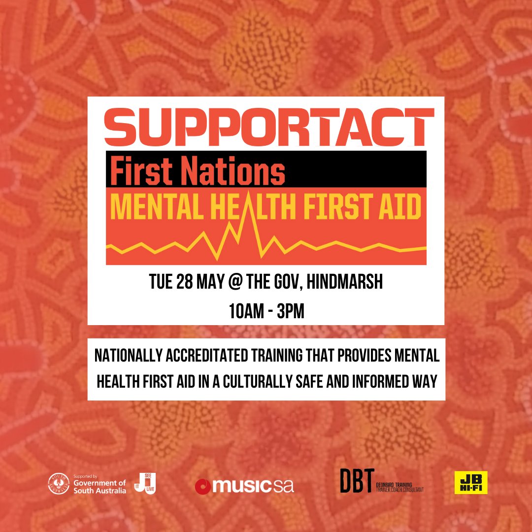 First Nations Mental Health First Aid is back and our first session will be happening in Kaurna/ADL on Tues 28 May from 10am-3pm at @TheGovHindmarsh. Secure your spot now for this training session delivered in partnership with Deon Bird Training here - bit.ly/3UskmV1