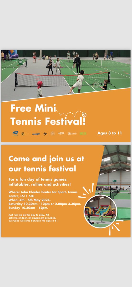 South Leeds School Sports Partnership (@southleedsssp) on Twitter photo Get along to the <a href="/JCCSTennis/">JCCS Tennis</a> over the weekend of 4/5th May. Free Mini-Tennis Festival for children aged 3-11 and lots of fun to be had!! 🎾 🤩 Get along to the <a href="/JCCSTennis/">JCCS Tennis</a> over the weekend of 4/5th May. Free Mini-Tennis Festival for children aged 3-11 and lots of fun to be had!! 🎾 🤩