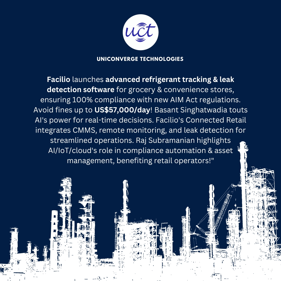 uct_tech's tweet photo. Compliance made easy! Facilio's AI-powered leak detection software ensures 100% regulatory compliance for retail operators. Say goodbye to fines with streamlined operations!
.
.
#IndustrialRevolution #ManufacturingUpdates #FactoryNews #IndustryInsights https://t.co/qrZUr6X3Hf
