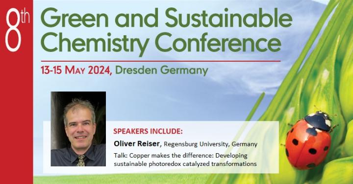 Oliver Reiser (@reiser_group) to give keynote lecture - Copper makes the difference: Developing sustainable photoredox catalyzed transformations at #greenchem2024. Poster abstract submission and registration open at spkl.io/60194v9TF