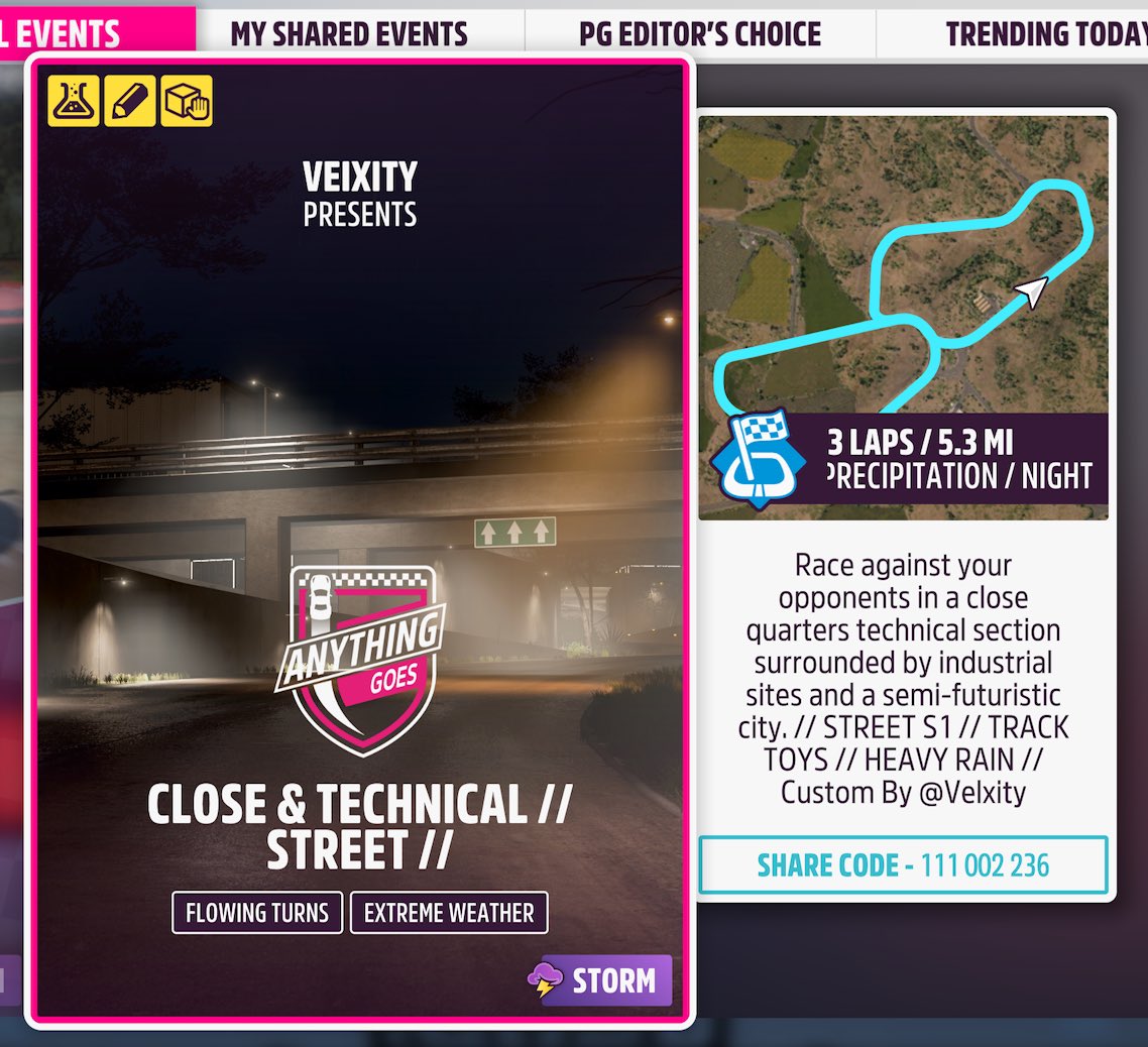 New Event, I’ll share some footage in the coming days 🚧 

Share Code - 111 002 236 🎮

#EventLab @ForzaHorizon