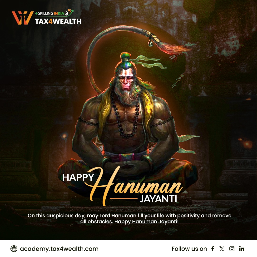 tax4wealth's tweet photo. "May the blessings of Hanumanji inspire strength, courage, and devotion in all aspects of life. Happy Hanuman Jayanti! 🙏 
.
.
.
.
.
#HanumanJayanti #Strength #devotion #tax4wealth #hanumanjanmotsav https://t.co/OhzWmXhP2m