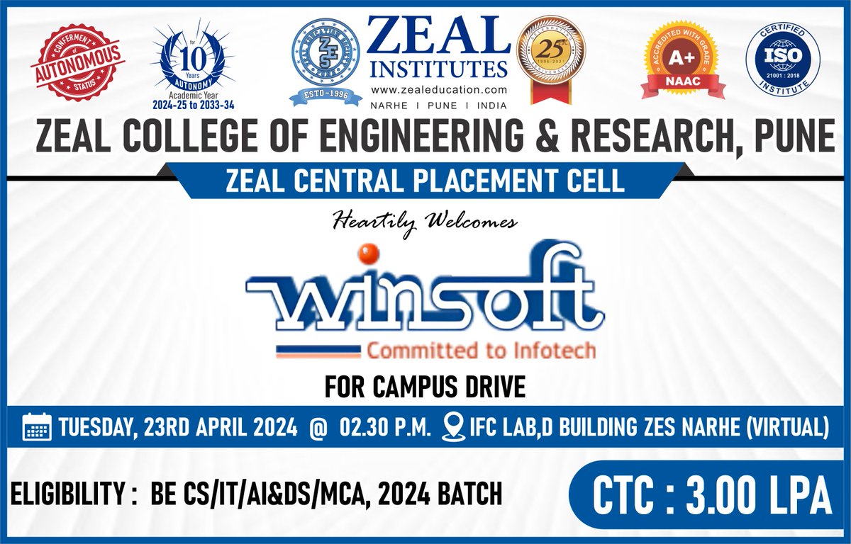 ZealCentralPlacementCell#Placement#ZealEducationSociety#Engineering#ElectricalEngineering#MechanicalEngineering#E&amp;TCEngineering#CivilEngineering#ComputerEngineering.