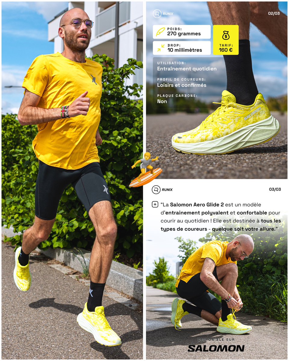 « @SalomonRunning tient sa chaussure confortable et dynamique pour courir au quotidien ! 🌞 » La marque Française dévoile le nouveau coloris “Dragon Fire 🔥” de l’Aero Glide 2.0 🙆‍♂️ En détails : 

✔️ 230 grammes et drop de 10 millimètres 
✔️ Amorti maximal et mousse…