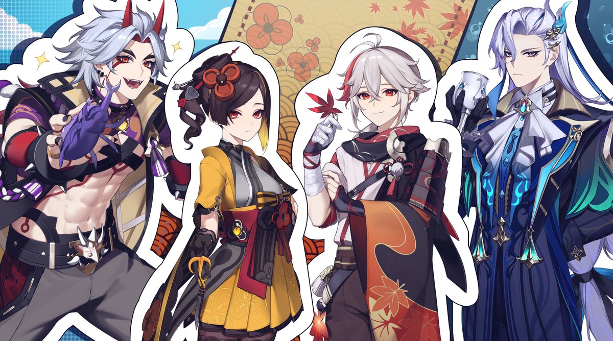Paimon2theMoon's tweet photo. Credit goes to @ebibi_chiriri, thanks for the nice artwork!
#GenshinImpact #Itto #Chiori #Kazuha #Neuvillette #Genshinfanart https://t.co/rAoeYHPCZt