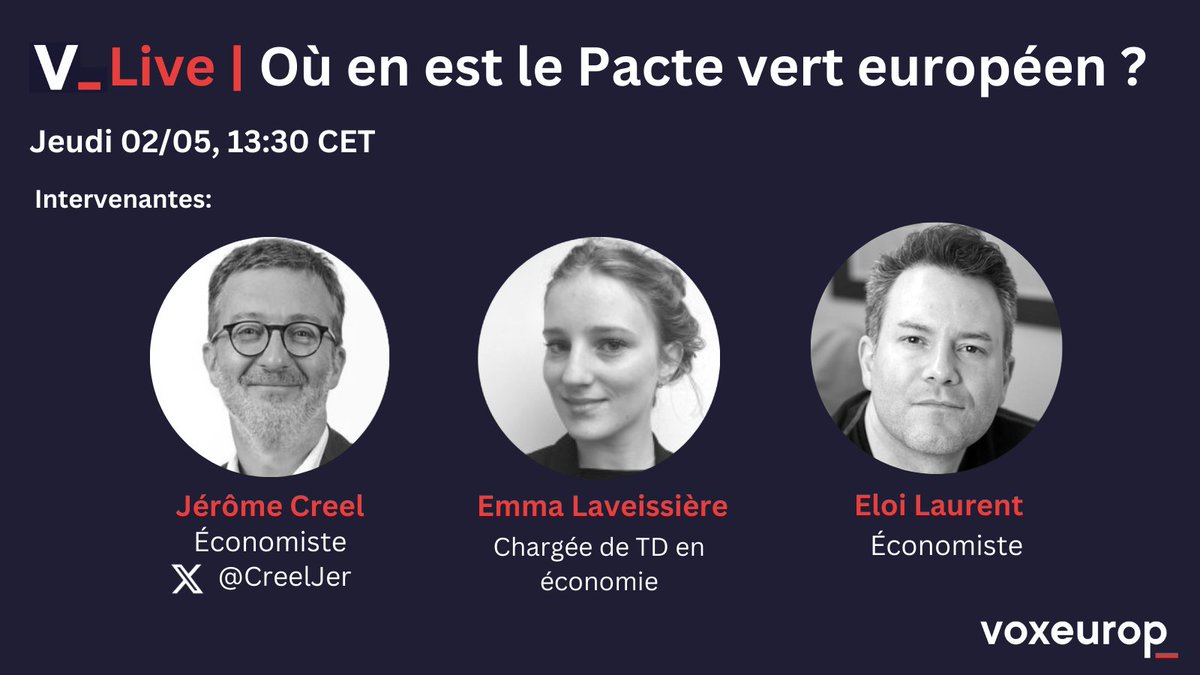 🎙 Où en est le 🇪🇺Green Deal ? Les économistes @CreelJer & Eloi Laurent, et le chargé de TD Emma Laveissière s'exprimeront sur son avancement. Un événement modéré par @andre_cath et @gpaccardo. 🗓 2/05 à 13h30 CET. Pour s'inscrire⬇️ voxeurop.eu/fr/event/live-…