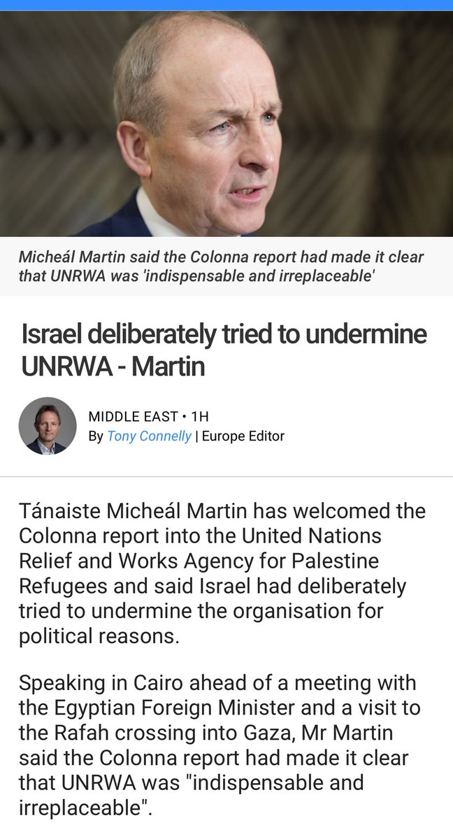 Strong from @MichealMartinTD ! 👏🏼 - Ireland has always been a staunch supporter of the United Nations and its agencies & increased state funding to UNRWA, only recently, when other countries cut their funding