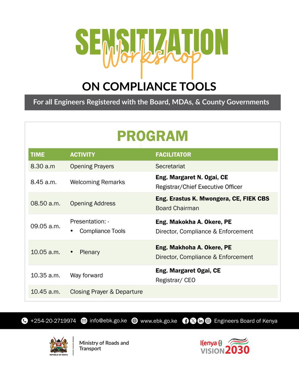 Capacity Building: The Board will be having a sensitization workshop on Compliance tools. Training Platform: Virtual Date: 🗓 26th April 2024 For more information and registration: attendee.gotowebinar.com/register/84258…