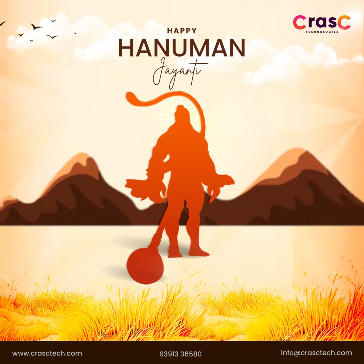 🚩 Wishing you a blessed and joyous Hanuman Jayanti from all of us at Crasctech! 🐒 🙏 May the divine blessings of Lord Hanuman fill your life with strength, courage, and devotion. 🌟 #crasctech #socialmediamarketing #HanumanJayati #jaishreeram #indianfestival #Indianfestival