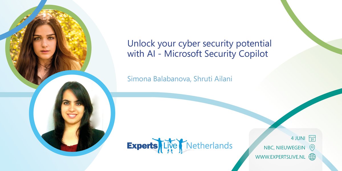 Ontdek de kracht van AI in cybersecurity met Simona Balabanova & @ShrutiAilani op #ExpertsLiveNL 🛡️🧠. Mis hun sessie over Microsoft Security Copilot niet op 4 juni, NBC Nieuwegein. expertslive.nl #CyberSecurity #AI #TechEvent