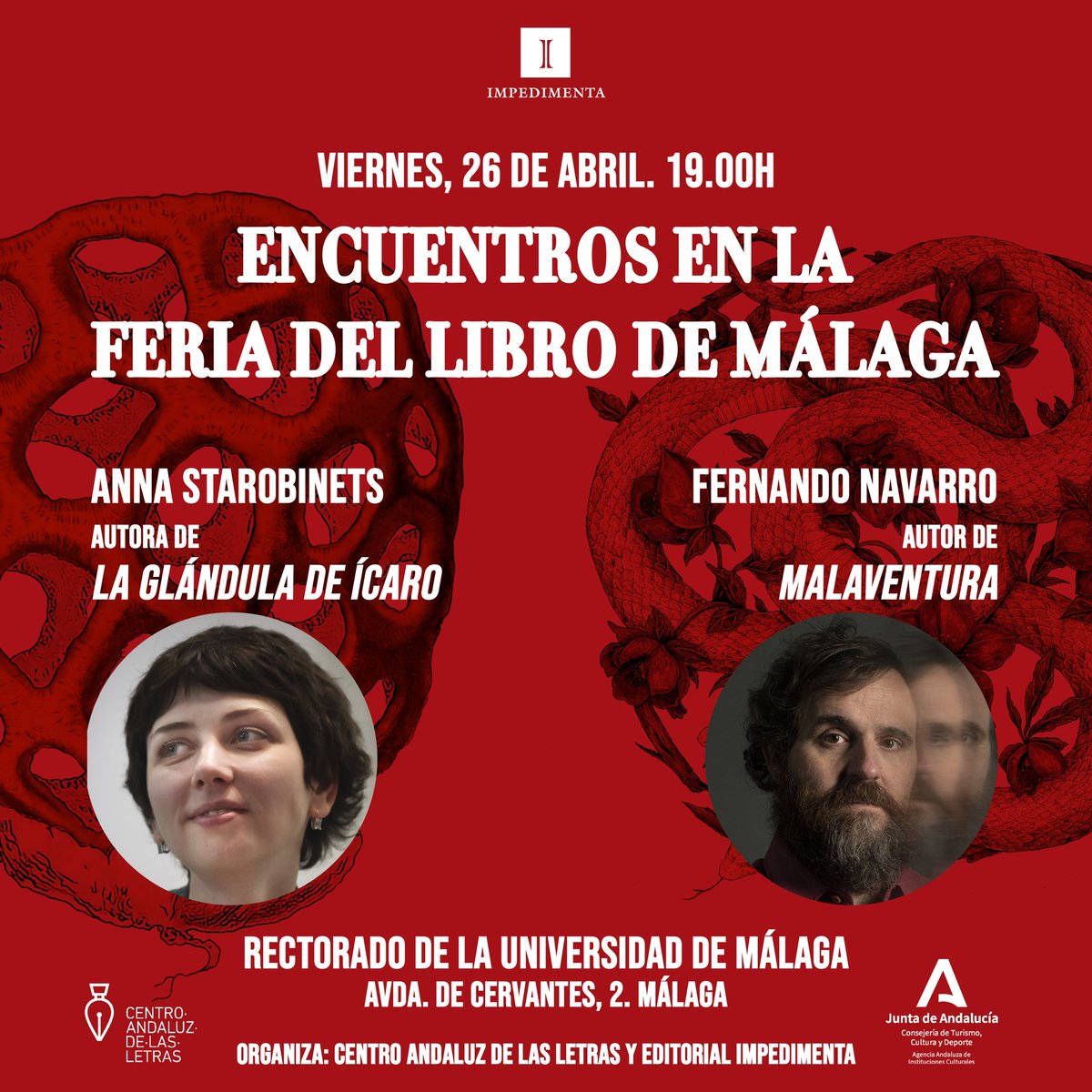 Málaga: esta semana nos visita la maestra rusa de la ciencia ficción, Anna Starobinets, en la Feria del Libro. El viernes 26 de abril, en el Rectorado de la Universidad de Málaga, tendrá un conversador de lujo para charlar de su obra: nuestro autor Fernando Navarro. ¿Nos vemos?