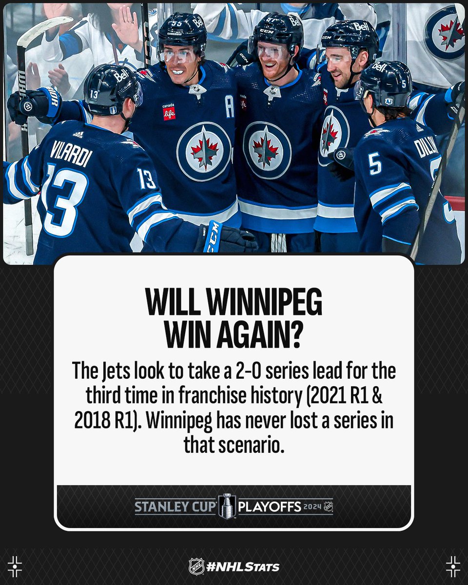 The @NHLJets treated the 'Winnipeg Whiteout' with an offensive outburst in Game 1. What kind of encore do they have in store for Game 2 on CBC, @TVASports & @espn (9:30 p.m. ET)? #NHLStats: media.nhl.com/public/news/17…