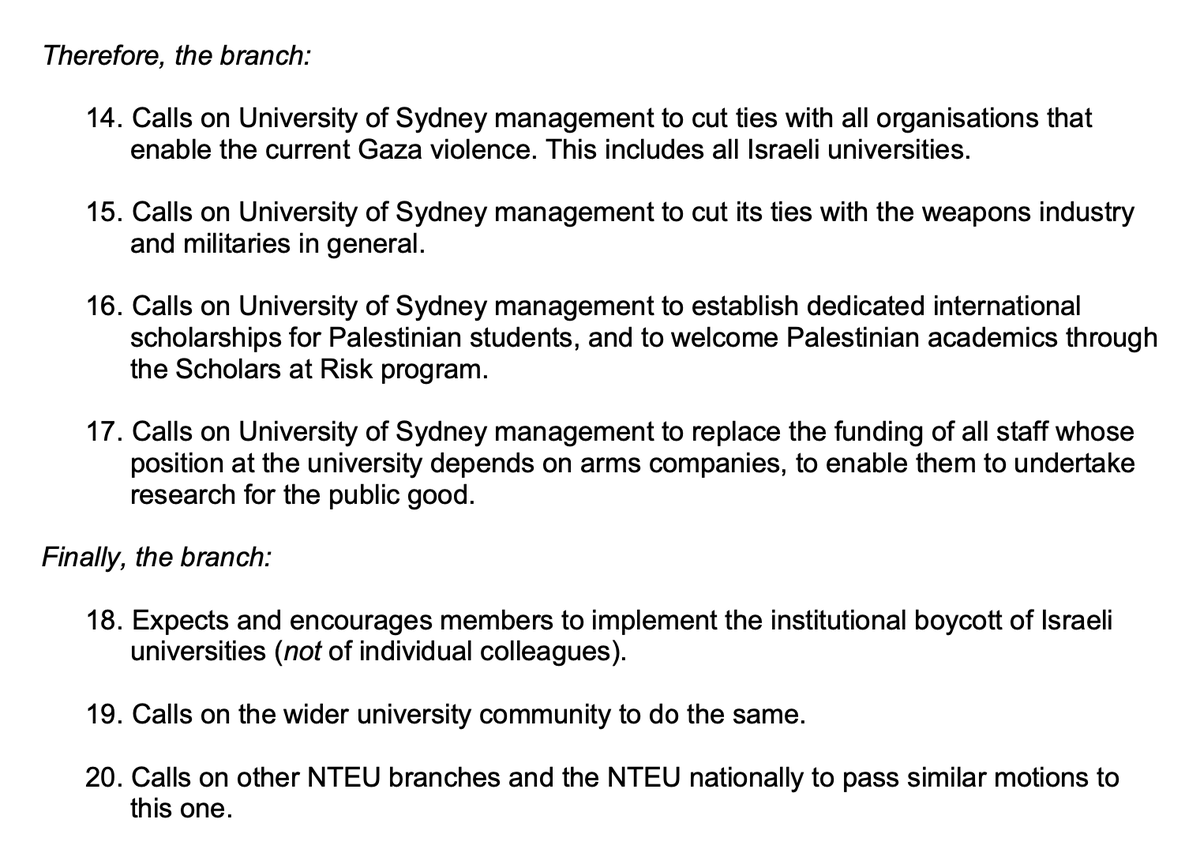 The branch committee is recommending a motion to members to heed the call from our Palestinian colleagues and adopt the full institutional boycott of Israeli universities, and for @Sydney_Uni to sever all ties with the global arms industry.