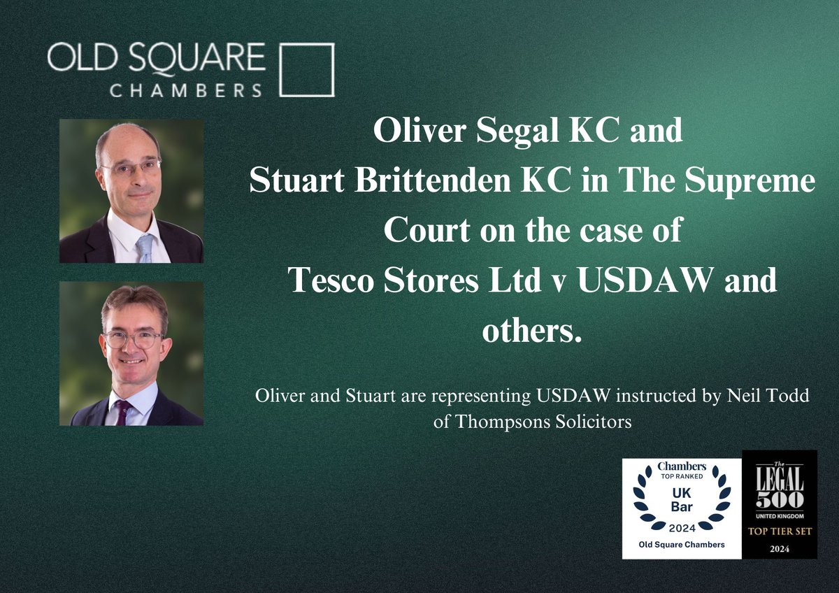 OSC's Oliver Segal KC and @SBrittendenKC will be in the @UKSupremeCourt today on the case of Tesco Stores Ltd v USDAW and others. Oliver and Stuart will be representing USDAW instructed by Neil Todd from @ThompsonsLaw - view: supremecourt.uk/live/court-01.…