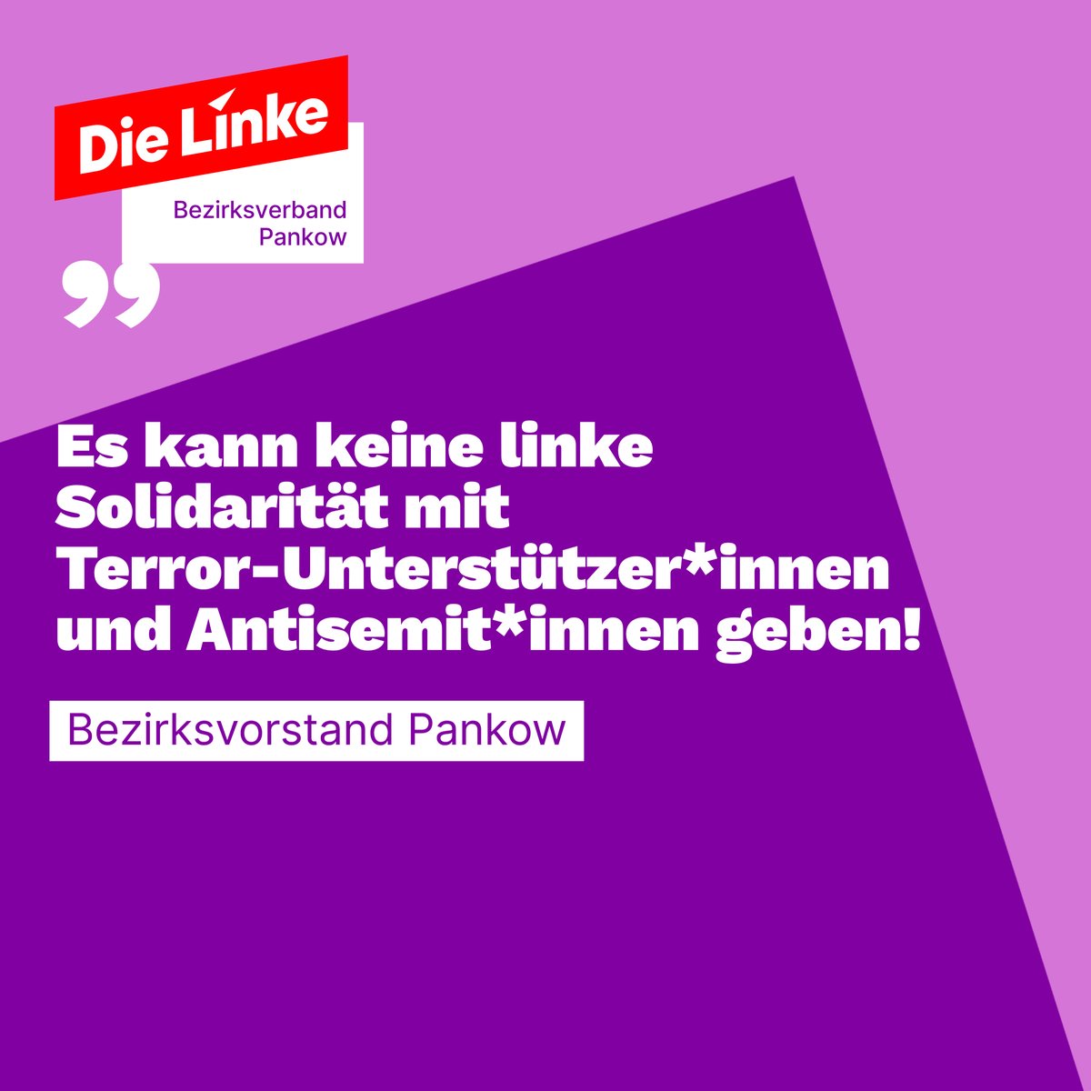 Wir distanzieren uns von jedweder „linker“ Solidarität mit Inhalten & Protagonist*innen des Palästina-Kongresses. Wir sind solidarisch mit @ElkeBreitenbach & @klauslederer, die sich einem überparteilichen 'Bündnis gegen antisemitischen Terror' anschlossen die-linke-pankow.de/partei/bezirks…