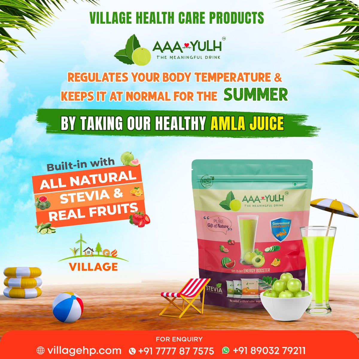 Keep your body cool and your temperature stable during summer with healthy gooseberry juice.
To Place an Order Call: +91 7777 87 7575
Contact via WhatsApp: +91 89032 79211
#Aayulh #VillageHealthCareProducts #HealthCareProducts